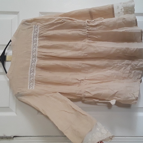 SPELL Paloma Blouse Small EUC Lace inset, side ties, lightweight, classic! FSOT - Picture 5 of 16